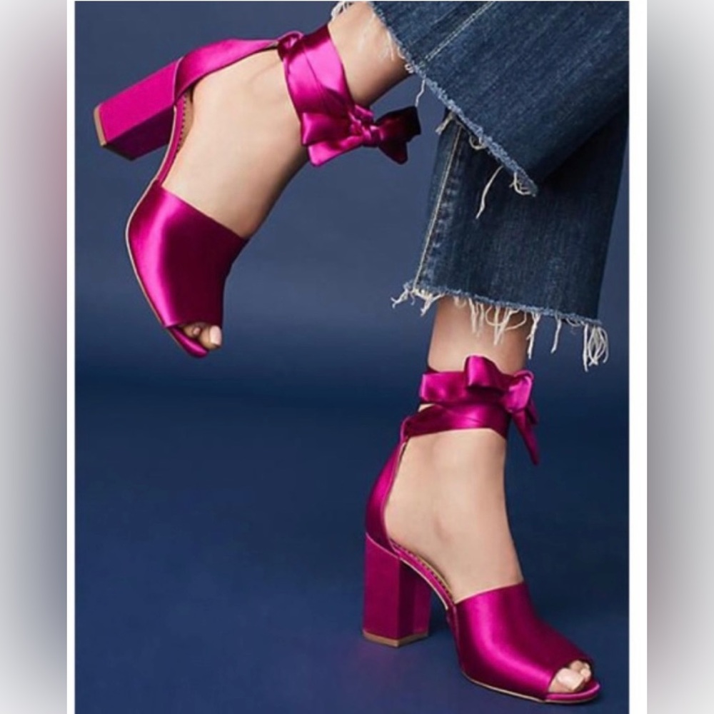 Sam Edelman Odele  Hot Pink Satin Heels Ribbon Tie